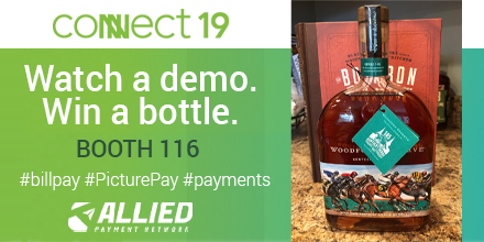 AlliedPayment's tweet photo. See the industry’s first mobile point, click and pay technology in BOOTH 116 at @Q2ebanking #Q2Connect! While you’re there REGISTER TO WIN a bottle of #WoodfordReserve | #PicturePay #TeamAllied #payments https://t.co/JK1bkeE9LW