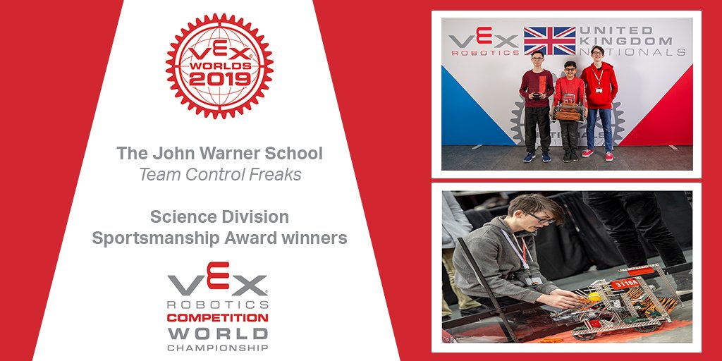 A huge well done to <a href="/TCF_3116A/">VEX Team 3116A</a> of The John Warner School on receiving the Sportsmanship Award at this year's #VEXWorlds in the #VRC High School Science Division👏