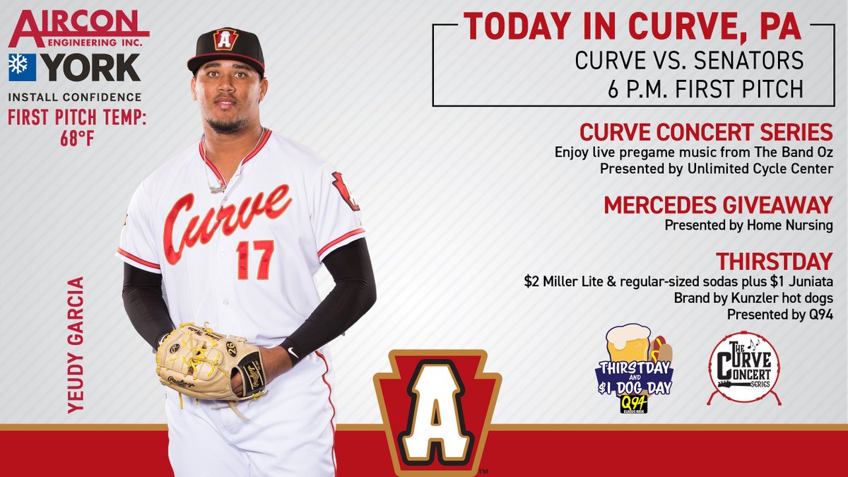 AltoonaCurve's tweet photo. We're back in #CurvePA tonight kicking off a long weekend with our Route 22 rivalry, the @HbgSenators

Grab a beer &amp; a hot dog for just $3 with @Q94ClassicRock's Thirstday! 🍻 https://t.co/8n82LybwZQ