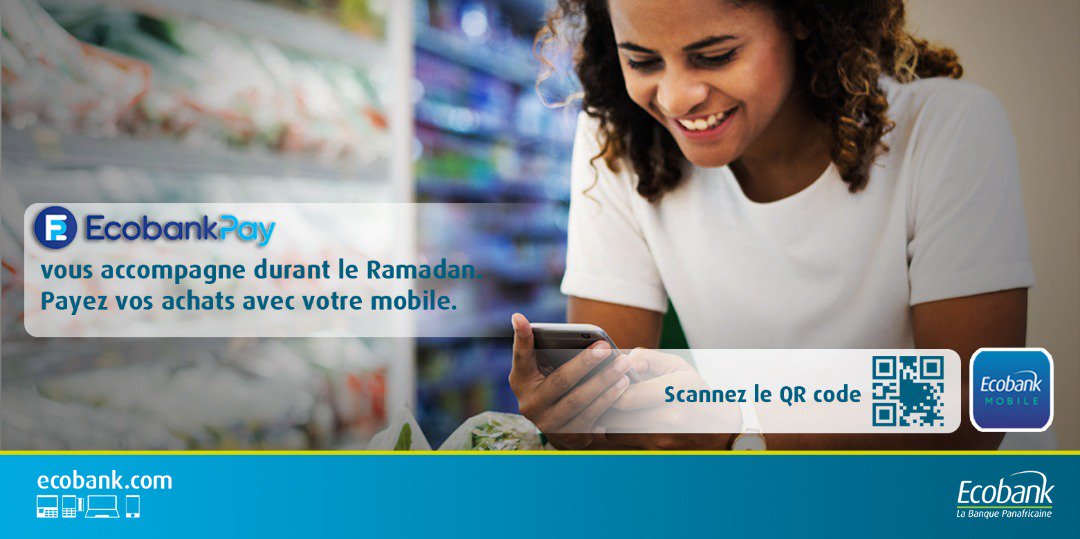 EcobankSenegal's tweet photo. #EcobankPay vous durant le mois béni de #Ramadan.
Vous n'avez plus besoin de faire vos courses avec de l'espèce. #Scanner le QR code avec votre #mobile pour #payer vos #achats.
#Kebetu #Ecobank #EcobankPay #EcobankMobile #Ramadan #Epaiements #Cashxpress #XpressCash #Senegal https://t.co/4wcLhjQaK4