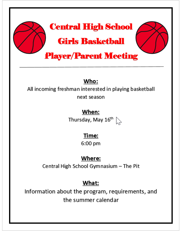 For all incoming freshman girls who are interested in playing basketball next season, don't forget about our player/parent meeting TOMORROW! Excited to meet everyone.