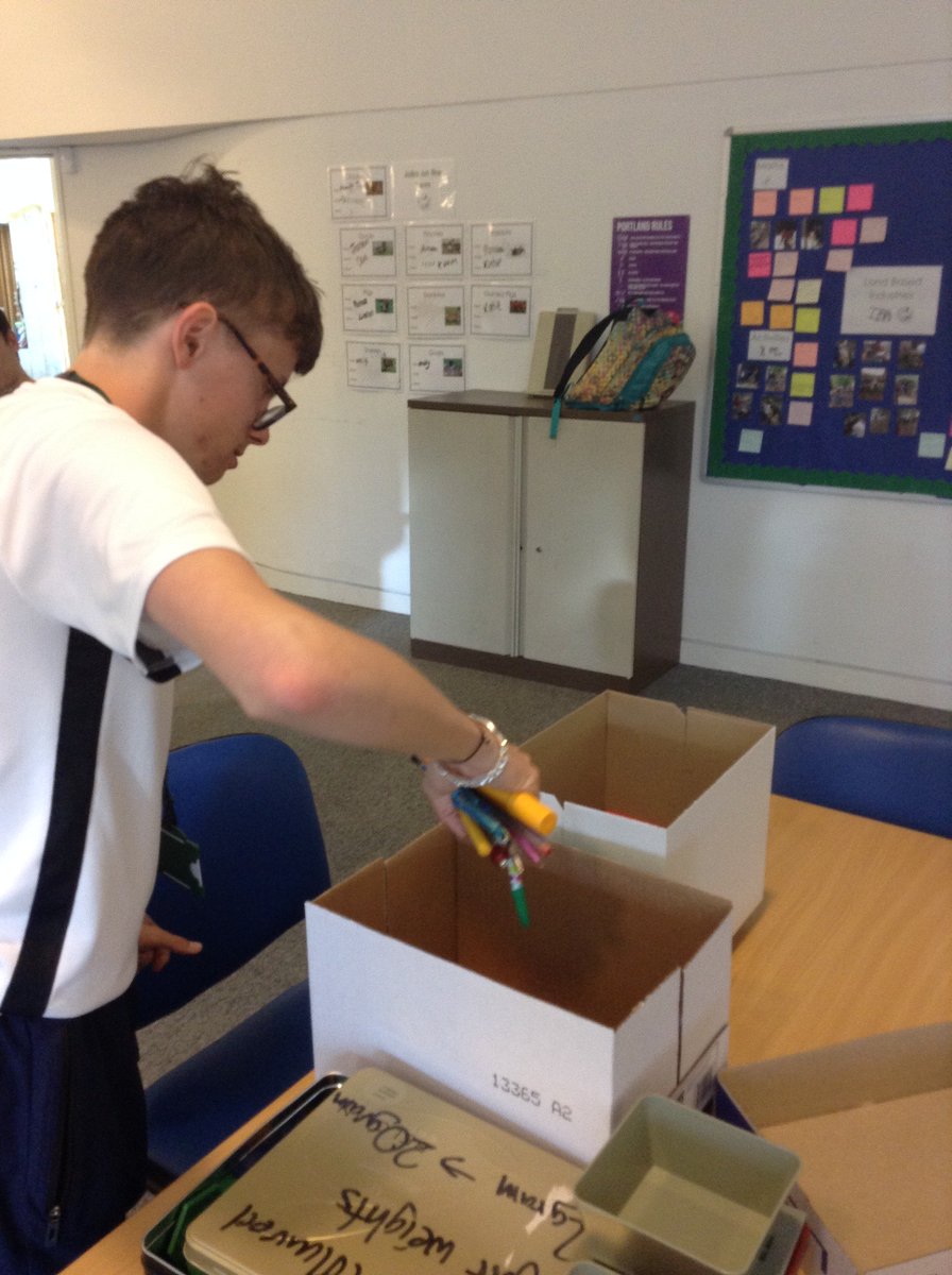 Portland_F_S's tweet photo. It's #NationalNumeracyDay! 
James is weighing the amount of writing instruments his group have collected this half term for their @TerraCycleUK recycling project. #FunctionalSkills https://t.co/KMGZgKLRrN