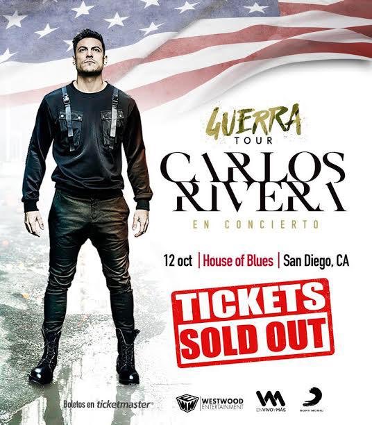 _CarlosRivera's tweet photo. Conseguimos nuestro primer Sold Out en mi primera gira por Estados Unidos. San Diego! GRACIAS! California, aún puedes conseguir para:
10/10 House Of Blues, Anaheim
10/11 Fox Performing Arts Center, Riverside https://t.co/RIfP8lQjtC
