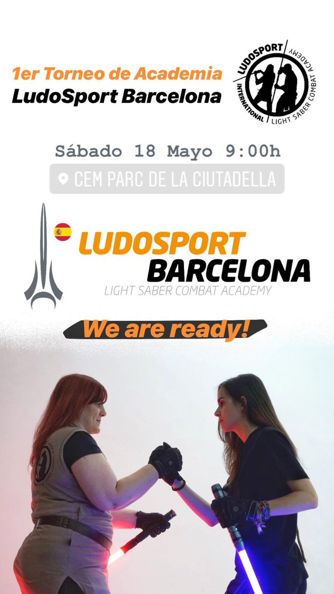 LudosportBCN's tweet photo. Recordad que este Sábado 18, las 9h, tendremos a nuestr@s mejores guerrer@s compitiendo en el primer torneo de la Academia de #LudosportBarcelona, en el CEM del Parque de la Ciutadella!
#weareready, and you?
#weareludosport #onenameonesky #lightsaber #ludosport #lamadiluce https://t.co/s2nfNJnity