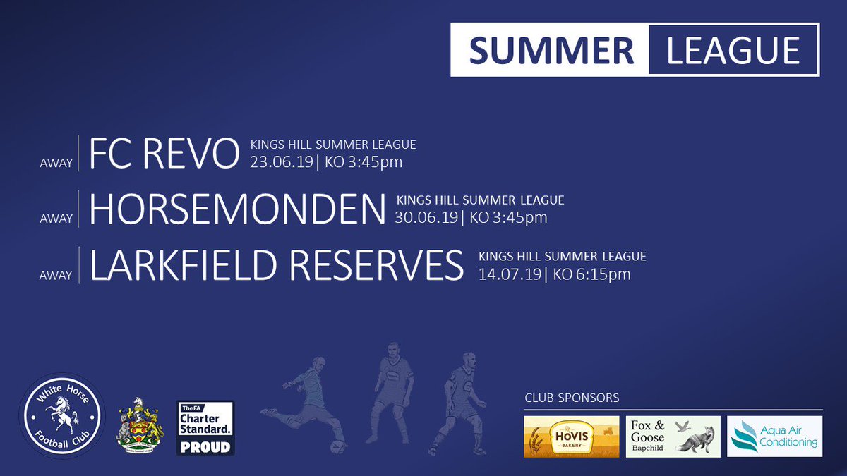 AFCLoose's tweet photo. Some great early fixture news for the club! 

The #Breadmen have been confirmed in this years @KingsHillSport #SummerLeague 2019 along with @_FCRevo @LarkfieldFC &amp; #Horsemonden. 

Fixtures to be played through June &amp; July with finals night on 28 July 2019. https://t.co/Xz4SIk05kn