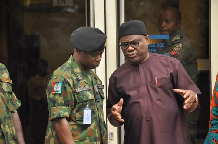 GovWike's tweet photo. Commander of Joint Task Force Operation Delta Safe, Real Admiral Akinjide Akinrinade thanked the Rivers State Governor for the supply of gunboats, security vehicles and finances for security operations in the area. 
#OPDSvisit https://t.co/ugH5KDJYz2