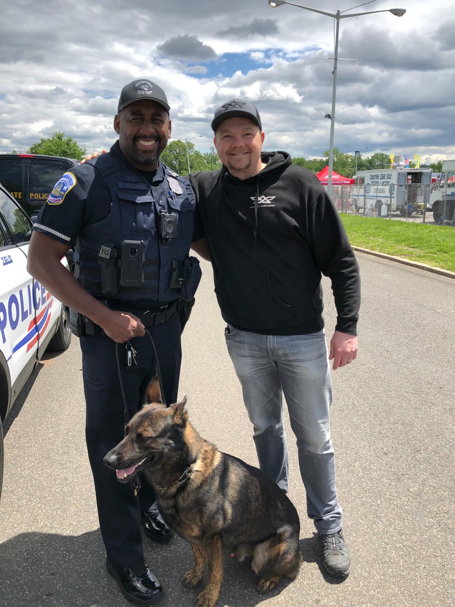 AngelArmorPro's tweet photo. Great to catch up with our friend, law enforcement officer and #AngelArmor representative Roger Williams at #PoliceWeek here in Washington D.C. 

We can't forget his K-9, Officer Zeus! https://t.co/vEcLqaDdIk