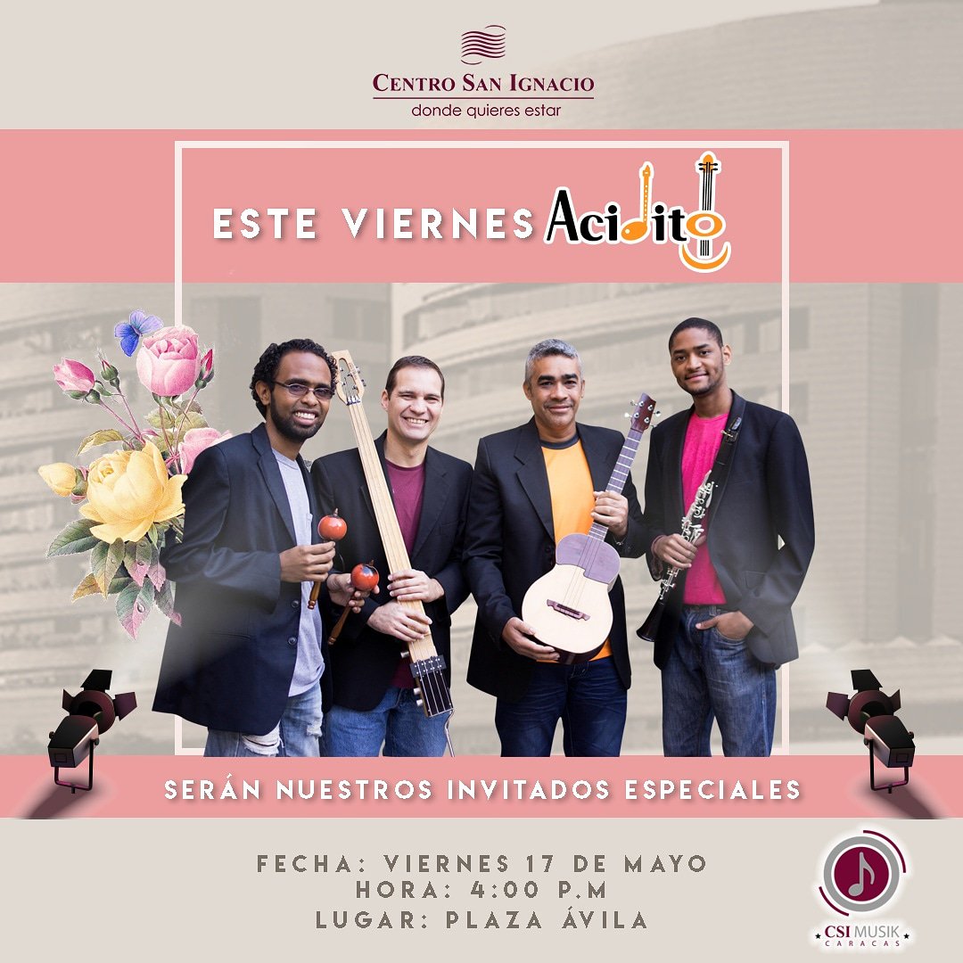 Recuerda que tenemos una cita el viernes a las 4 de la tarde en nuestra Plaza Ávila. Tendremos a @ensambleacidito como invitados especiales a esta tarde llena de MUSIK y ritmo en nuestros espacios. ¡No te lo puedes perder!
.
#Caracas #CSI #SanIgnacio #CentroSanIgnacio #Venezuela