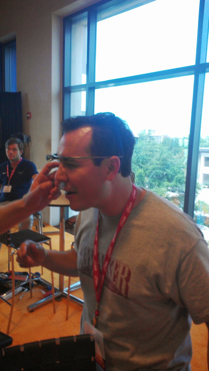 gericoats's tweet photo. @billselak would this count for an #istethrowback ? Iste2013 with @adambellow google glass in the #bloggerscafe :) https://t.co/tG6HiDsLjg