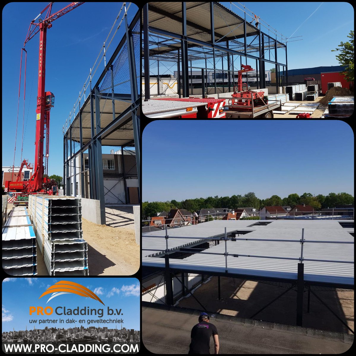 Onder het genot van het zonnetje🌞 zijn wij vandaag, voor onze opdrachtgever BanBouw bv Nuenen, gestart bij Fleetaccess in Nuenen met het aanbrengen van het staaldak. De contouren van het gebouw begint nu al een beetje zichtbaar te worden👌. Binnenkort meer.....