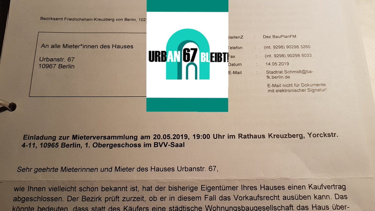 #Vorverkauf jetzt wissen wir es seit gestern offiziell und verstärken unseren gemeinsamen Kampf! #13Häuser
<a href="/f_schmidt_BB/">Florian Schmidt</a> <a href="/CanselK/">Cansel Kiziltepe</a> <a href="/LieblingXhain/">Canan Bayram</a> <a href="/Box32B/">BOX32BLEIBT</a> @Forster112 <a href="/kottbuda69/">KottbusserDamm69</a> <a href="/hobrecht59/">Hobrecht59</a> <a href="/elena_poeschl/">Elena Poeschl</a> <a href="/MonikaHerrmann1/">Monika Herrmann 🚴🔥💚</a> <a href="/bizimkiez/">Bizim Kiez *account hier inaktiv*</a> <a href="/krossener36/">Krossener36</a>