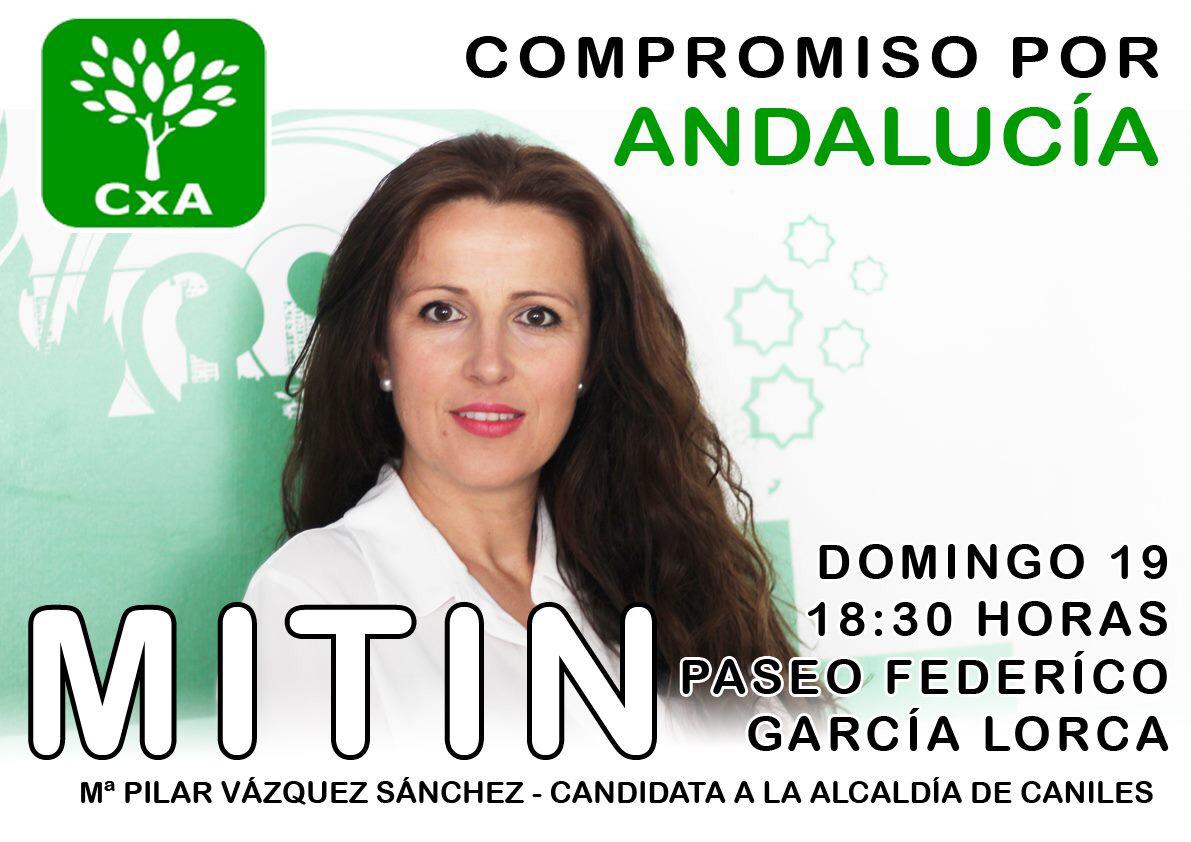 Mª Pilar Vázquez, Candidata a la Alcaldía de Caniles, invita a todos los vecinos y vecinas de nuestro pueblo el Domingo 19 de Mayo, a las 18:30 horas, al Mitin de campaña en el Paseo Federíco García Lorca.
¿Nos acompañas? #EleccionesMunicipales26M #Caniles