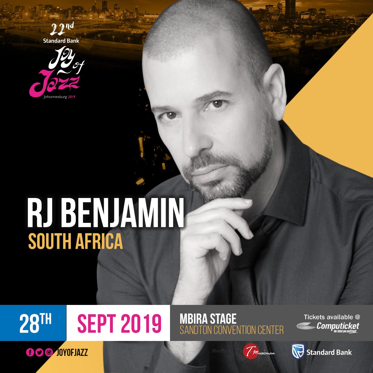 Joining the performances #SBJOJ announces @RJBenjamin on the #MbiraStage on 28 Sept @JoyOfJazz @vanessaperumal @newzroom405 @Radio702 @vanessabayer @AfricaGoodNews @nothembaujx @