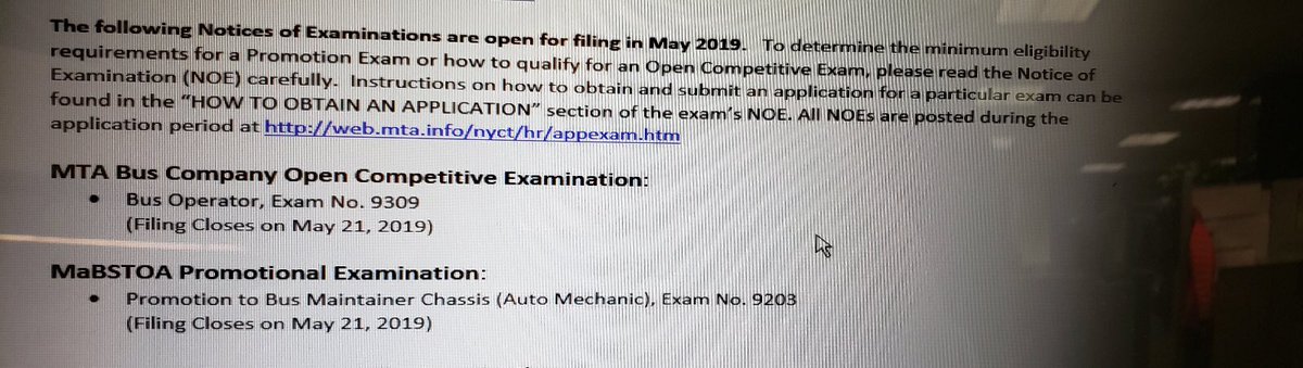 Potential job!!!!MTA bus driver test is coming up. Filing closes on May 21st. I know it’s right around the corner, but I just heard about it. Website is below.Don’t sleep. They make MONEY with good benefits