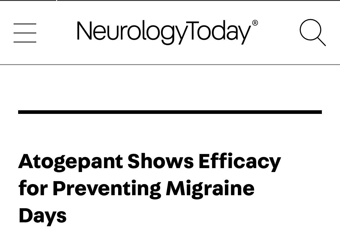 Atogepant- A new calcitonin gene related protein (CGRP) receptor agonist produced significantly greater reduction in migraine days
#migraine #research #aan2019 #neurology #neurologytoday #headache