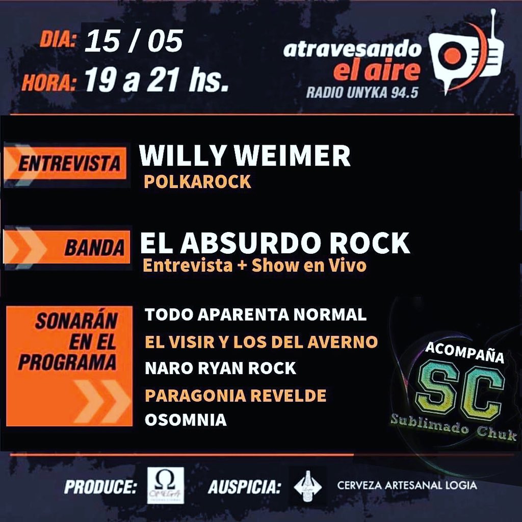 Hoy 20hs! El Absurdo en Radio Unyka - Programa: ATRAVESANDO EL AIRE 
Escúchanos por FM 94.5 o
radiounyka.com #ElAbsurdoRock #ElAbsurdo #Rock
#under #rocknacional #rockargentino #musica #banda #arte #radioenvivo #radioonline #acustico #acousticguitar