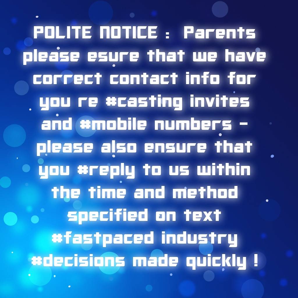 BizzyAgency's tweet photo. #bizzykidz #bizzykidzagency #politenotice #please #correctinfo #castinginvites #mobilenumbers #reply #fastpaced #industry #decisions #quickly #helpustohelpyou #thankyou https://t.co/PYQUiOgJpT