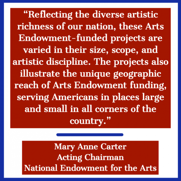 NEAarts's tweet photo. The National Endowment for the Arts announces $80.4 million for 1,114 new awards located in all 50 states, the District of Columbia, Puerto Rico, and four U.S. jurisdictions--the only arts funder reaching the entire country. https://t.co/drRKKHIWM9 https://t.co/6ucBninDCa