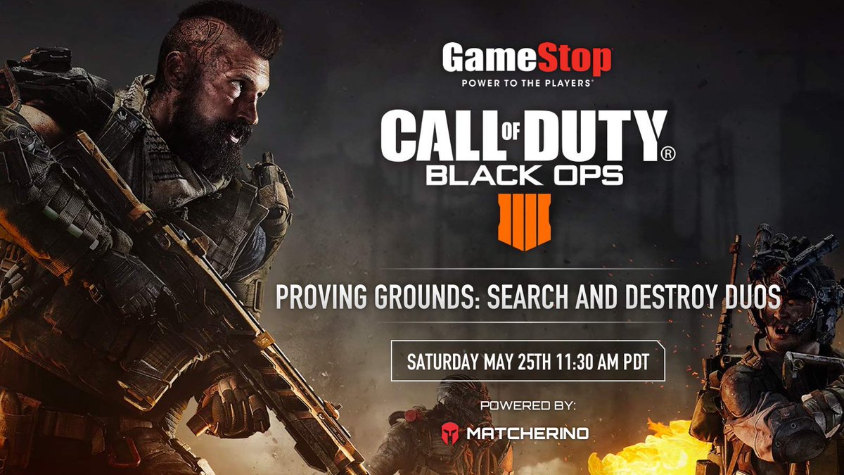 matcherino's tweet photo. Call of Duty: Proving Grounds. A 2v2 SnD tournament with a $5000+ prize pool powered by @GameStop 

Sign up for free here: https://t.co/QDYqrrIiAo

Learn from @OpTicGaming clinics here: https://t.co/MCvN0mmiuJ

Fortune favors the bold. See you on the front. https://t.co/Zl5AUu0FvJ