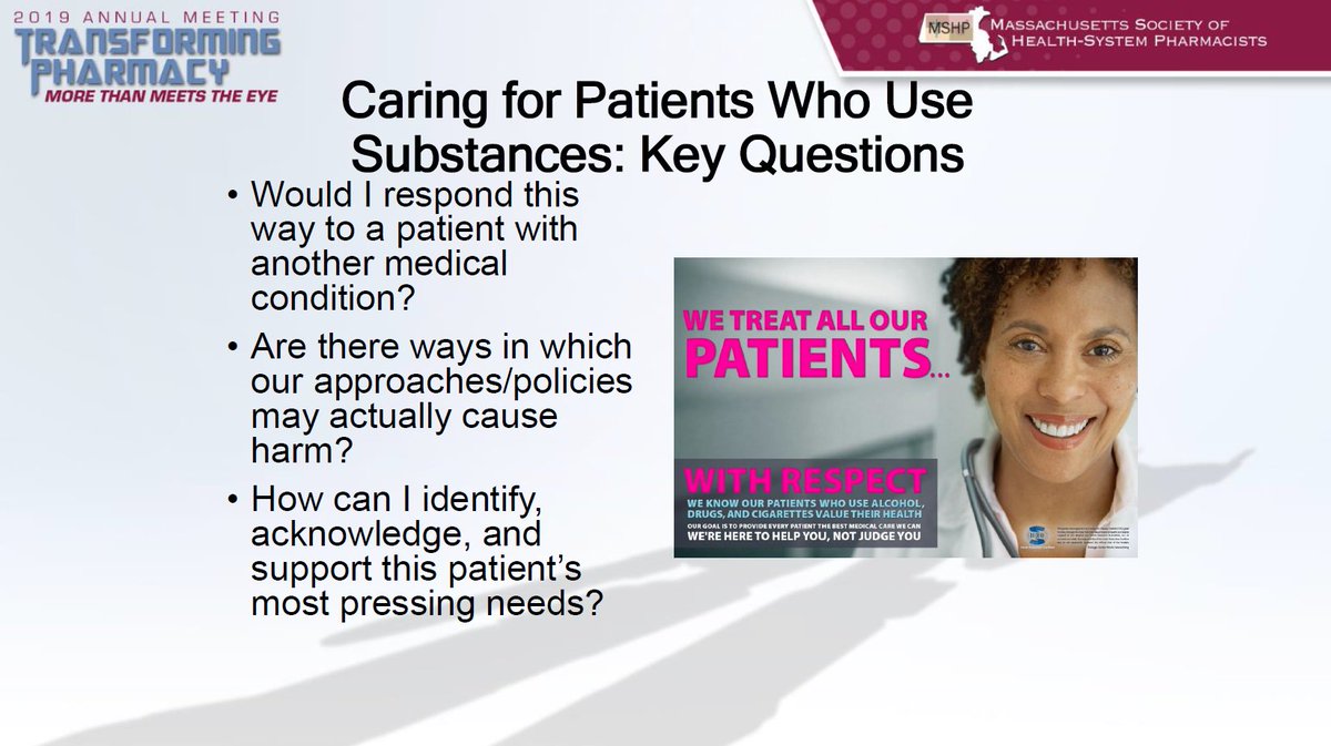 MAPharmacists's tweet photo. Check your unconscious bias! Questions to ask yourself. This definitely applies to persons with #OUD. @DrSarahWakeman #MASHP19 https://t.co/ozCPzb0x2g