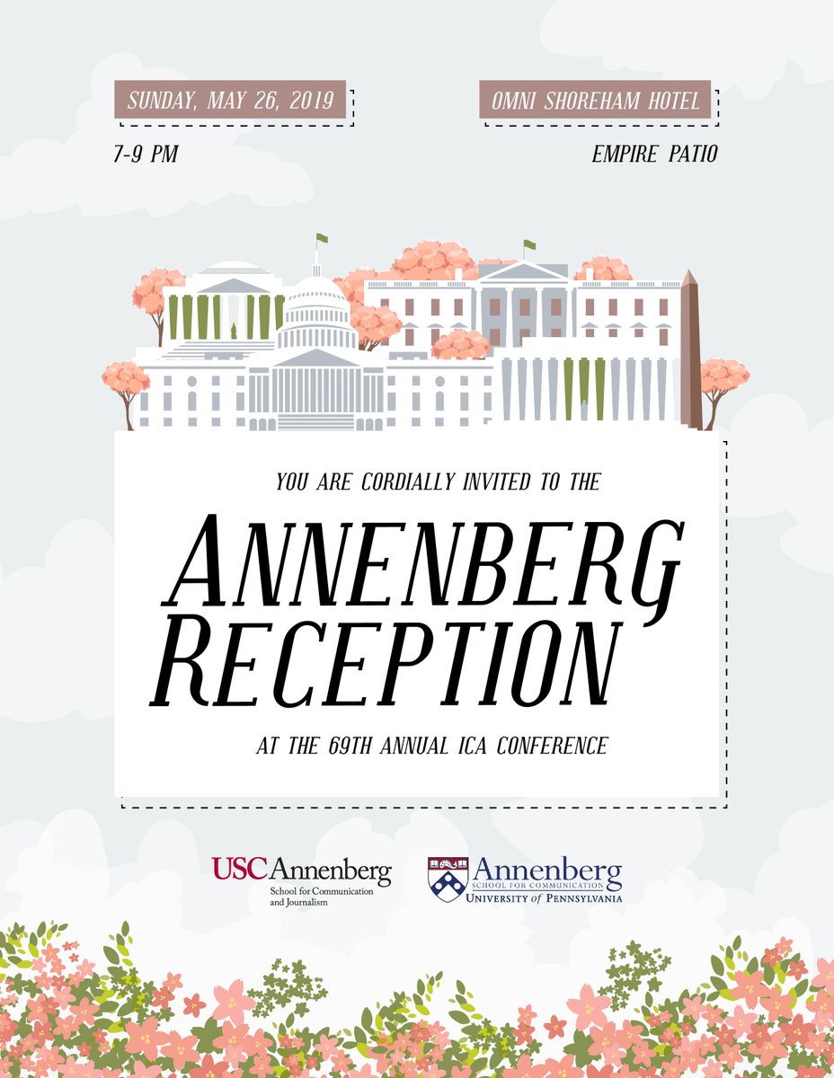 Coming to #ICA19 next week? Mark your calendar for the Annenberg Reception on Sunday, May 26 from 7-9 at the Omni Shoreham. <a href="/USCAnnenbergPhD/">USC Annenberg PhD</a>
