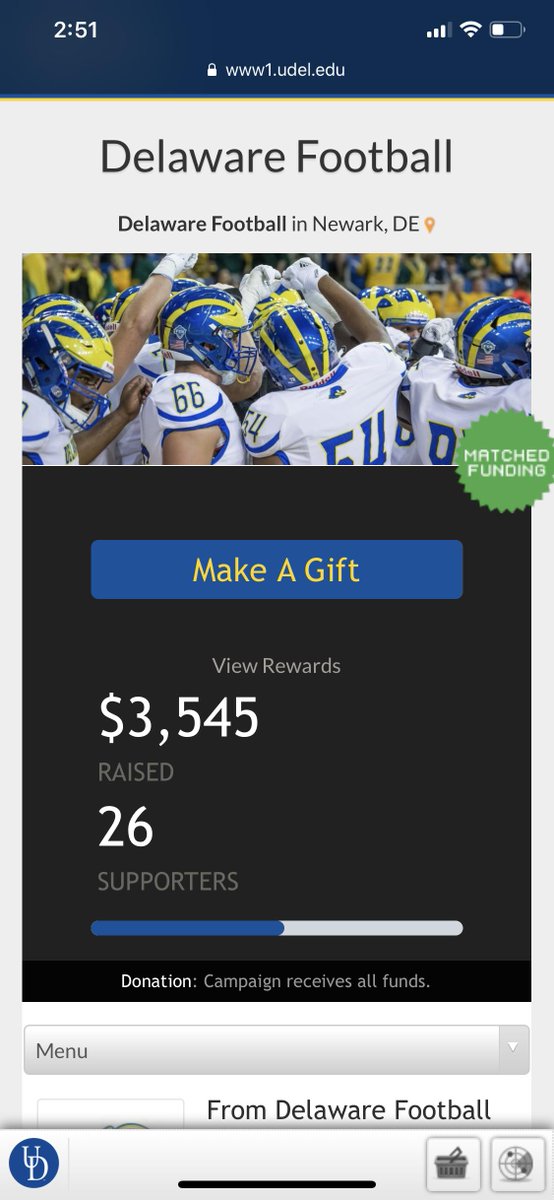 JakeGiusti's tweet photo. Closing in on $5k!!! If we hit $5k by 4pm today, I will make a second contribution towards #UDFootball !! Let’s make it happen 🐓

https://t.co/t0JwOdKYjT

#IheartUD #Delaware @UDBlueHens @DelawareFB https://t.co/5cO11cOymv