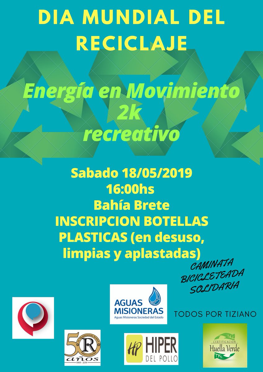 📣El objetivo es fomentar la práctica del reciclaje y darle la oportunidad a los niños y a la sociedad en general a llevar adelante acciones tendientes al cuidado del medio ambiente. Lo recaudado será donado a Tiziano un bb que está luchando con un cáncer de ojos.