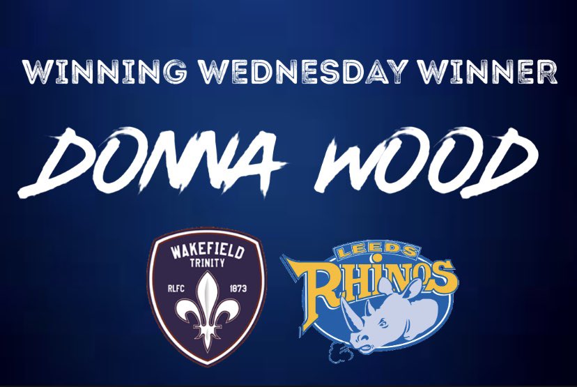 WTrinityRL's tweet photo. 🚨WINNING WEDNESDAY WINNER🚨 

👏 Congratulations to Donna Wood who has won 2 tickets to the Leeds Rhinos fixture!

📲 If you haven’t already bought yours, you can do so here: https://t.co/BzZMfYOdE7

💪 We’re expecting a huge crowd for this one so don’t miss out!

#Challenge7k https://t.co/a7EUJRSg0t