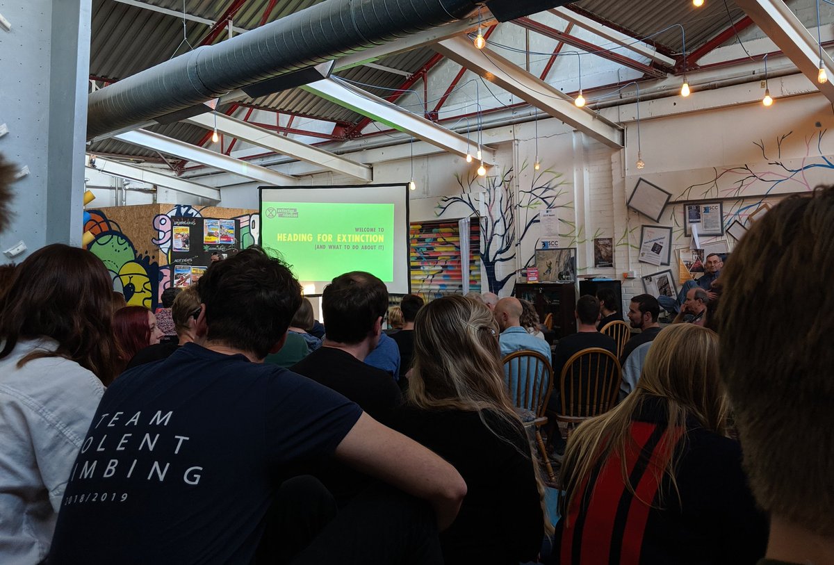 Amazing to see so many people turn up for #ExtinctionRebellion talk <a href="/bouldershack/">Boulder Shack</a> tonight 🤙