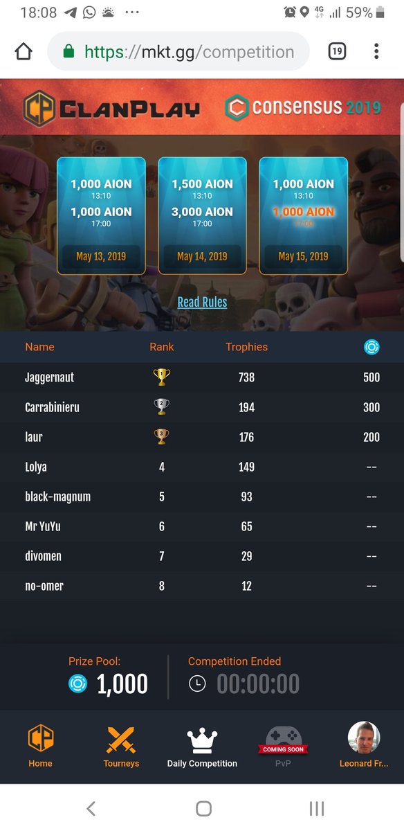 ClanPlay (@clanplayapp) on Twitter photo Last tournament for #Consensus2019 concluded. Congrats to the big #Aion winners and thank you to <a href="/coinbase/">Coinbase 🛡️</a> for hosting us and to @bicameralcrypto for their immense support! <3 Last tournament for #Consensus2019 concluded. Congrats to the big #Aion winners and thank you to <a href="/coinbase/">Coinbase 🛡️</a> for hosting us and to @bicameralcrypto for their immense support! <3