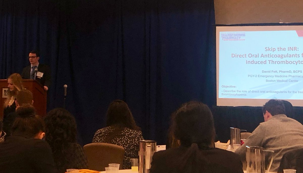 DanielleTBurton's tweet photo. @DavidFett evaluating use of DOACs in HIT in his #MASHP19 clinical pearl presentation. In the limited available data, it’s possible that in the ideal patient (stable, minimal/no thrombus burden, no renal/hepatic impairment) there’s promising data for rivaroxaban and apixiban! https://t.co/BOUPy4w5rC