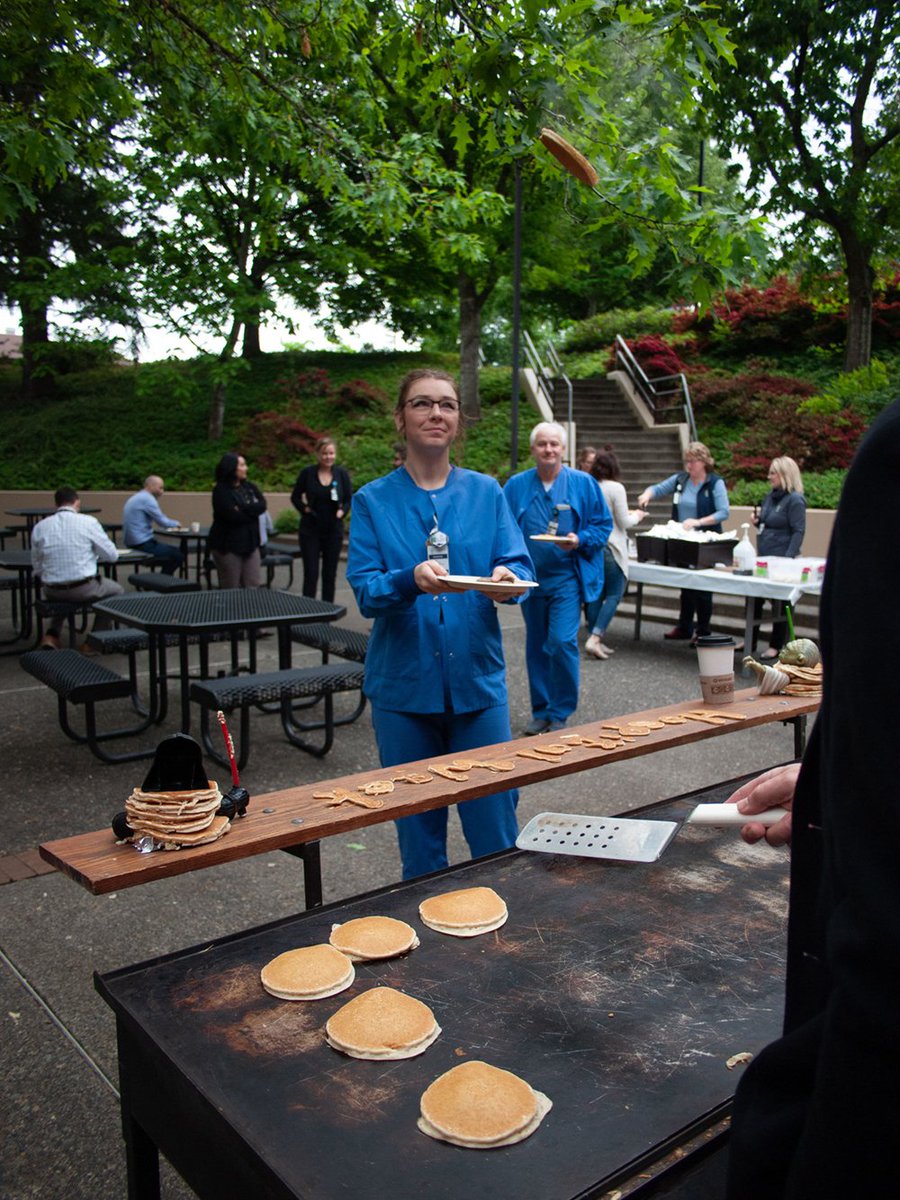 ahnw's tweet photo. It was raining pancakes on our patio this morning as our team celebrated National Hospital Week with a uniquely delicious event. #TogetherInspired #HospitalWeek 
Special thanks to @ChrisCakesNW https://t.co/LBs7JDAsbR