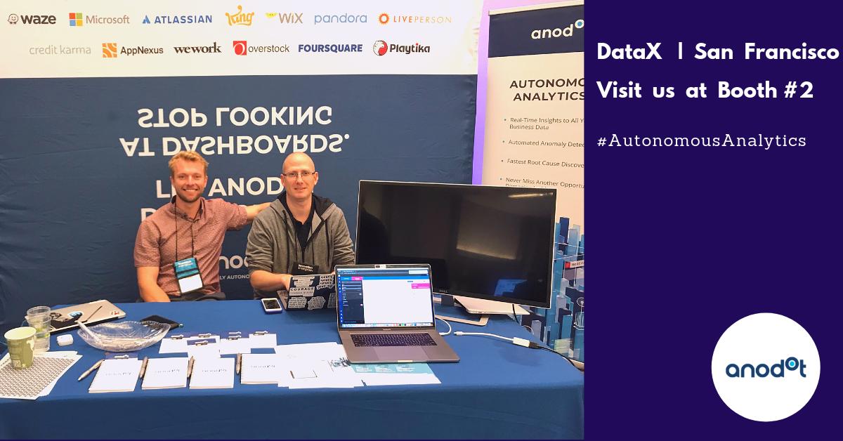 TeamAnodot's tweet image. @TeamAnodot is at the @DATAxEvents Conference in San Francisco. 
Come visit booth #2 and ask Steven &amp;amp; Matt how our #AutonomousAnalytics will help your business.