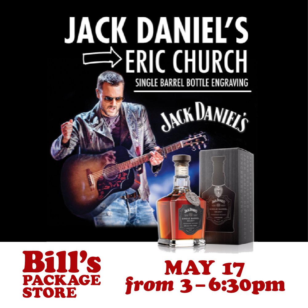 bills_package's tweet photo. #jackdaniels has released a Single Barrel @ericchurch bottle, and this Friday they will set up a station at Bill's Package Store to engrave the Double Down Tour logo on the bottle. Engraving is complimentary. Stop by! https://t.co/pJPHq6FxRf