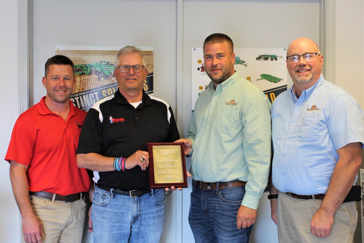 BeardImplement's tweet photo. Thank you to @GreatPlains_Ag reps Todd and Mark for coming by to award us with the Great Plains Gold Medallion Dealer Award! https://t.co/4gVdReBAxk
