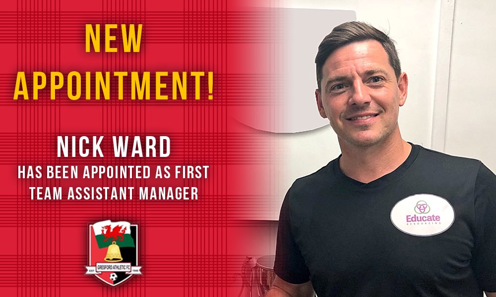 NEW APPOINTMENT: We are delighted to announce that <a href="/GresfordFC/">Gresford Athletic FC</a> have appointed <a href="/nickward05/">Nick Ward</a> as first team assistant manager.

The six-time <a href="/WPL_Official/">WPL_Official</a> winner with <a href="/tnsfc/">The New Saints FC</a> also played for <a href="/shrewsweb/">Shrewsbury Town FC</a>, <a href="/NewtownAFC/">Newtown AFC</a> &amp; <a href="/bangorcityfc/">BANGOR CITY</a>.

With <a href="/WrexhamBrick/">Wrexham Brickwork</a>, <a href="/SGEstatesUK/">SG Estates</a> and <a href="/ELMHair_Beauty/">Elm Hair&Beauty</a>