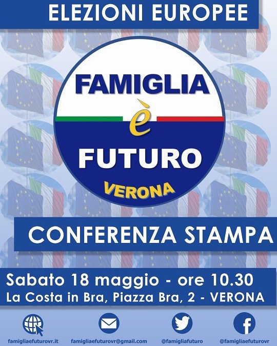FamigliaFuturo's tweet photo. Conferenza Stampa
Sabato 18 maggio ore 10.30
La Costa in Bra - Liston - Verona
#elezionieuropee2019 #perunoinpiú #fattorefamiglia #elezioni #194unpassoavanti
@LiFE_Novara  @larenait @TgVerona @veronasera @VeronaNews_net @telepaceverona @VeronaFedele @veronain1 @Raiofficialnews https://t.co/t44YW5tpc7