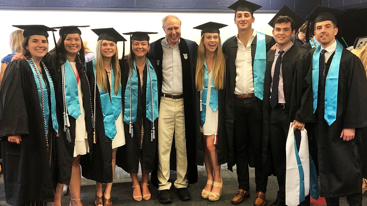 JepsonSchool's tweet photo. These 2019 #leadershipstudies grads were all smiles when they posed with Dr. Al Goethals, who taught their Civil War Leadership class with General Jack Mountcastle. #SpiderGrad2019 #SpiderPride #URichmond 🕷️❤️💙🙌🎓 https://t.co/eGr2wlIFtL