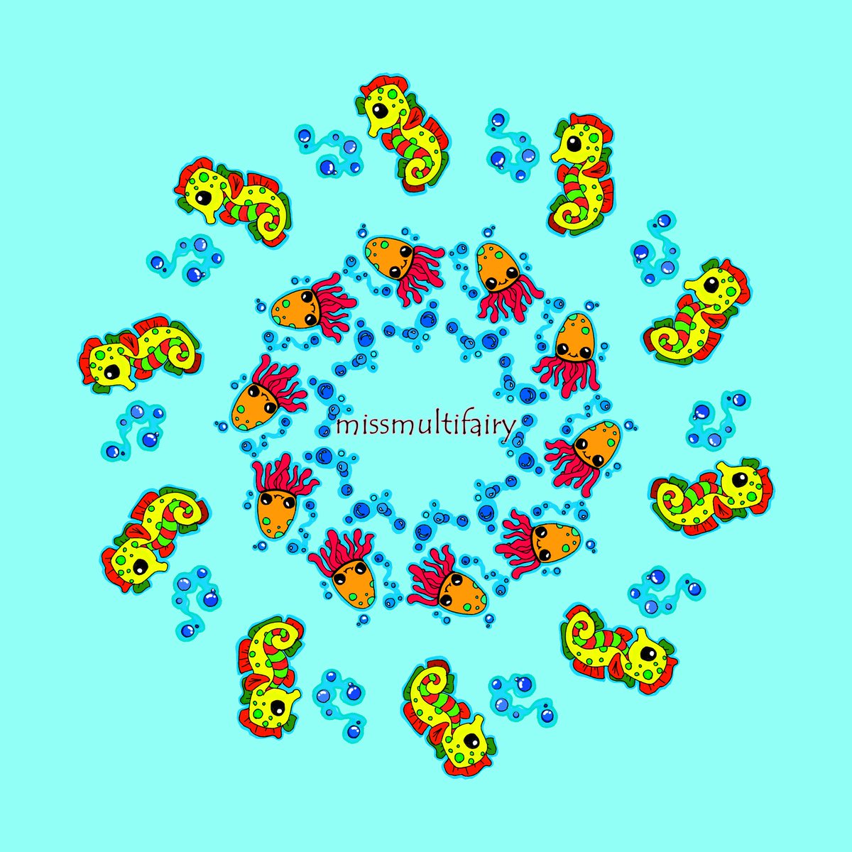 missmultifairy's tweet photo. Heres a sealife mandala hand drawn by me has a touch of #lemonyelllow #celadon #kingsblue #colourcollective #sealife #seahorse #jellyfish #sea #art #mandala @missmultifairy https://t.co/fRUJZkJ6GP