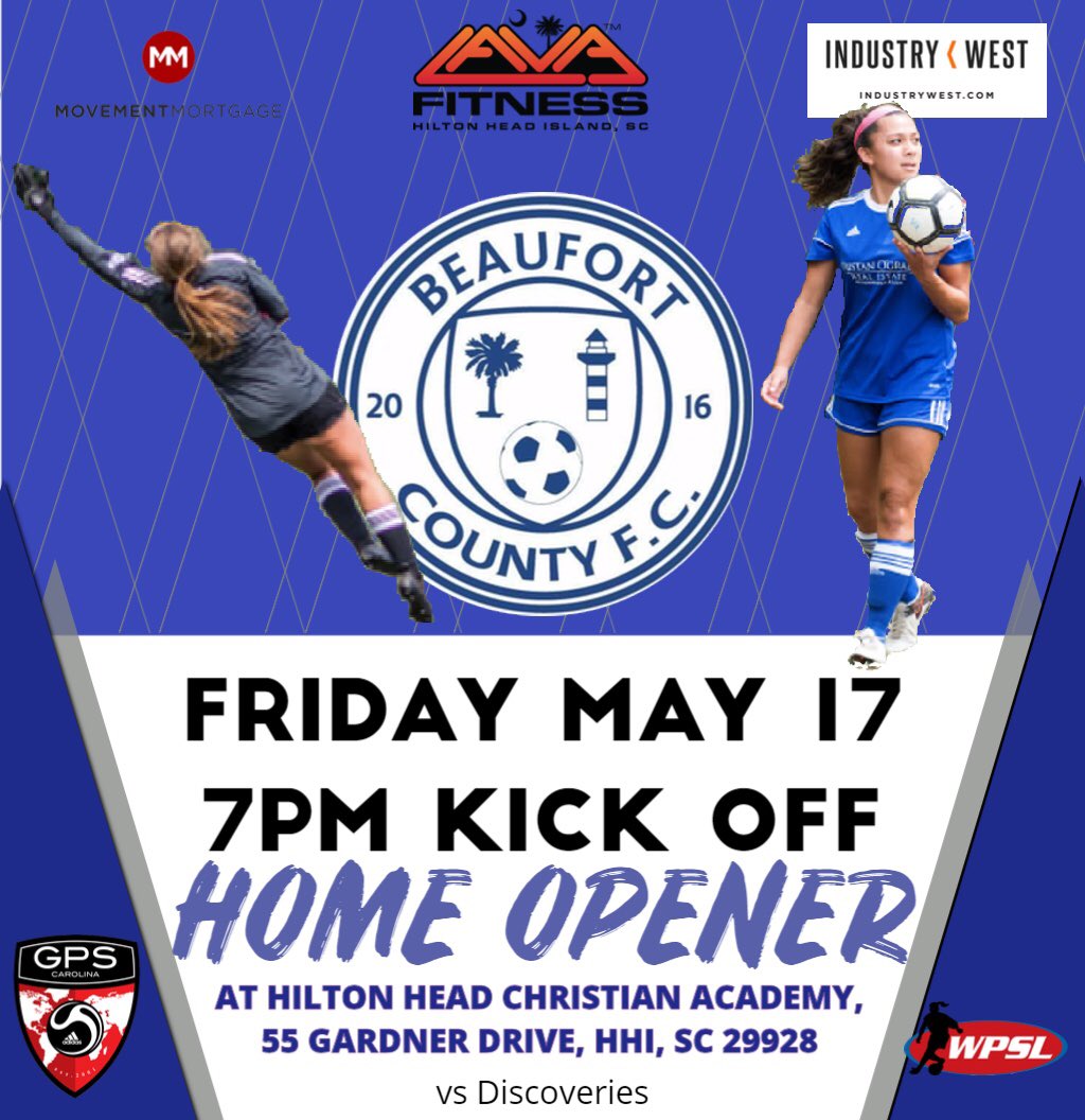 🚨⚽️🚨⚽️
This Friday at 7pm our <a href="/WPSL/">Women’s Premier Soccer League</a> season gets underway!
Come and support us as we take on <a href="/Discoveries_SC/">Discoveries SC</a> at Hilton Head Christian Academy.
•••
<a href="/Lava24FitnessHH/">LAVA 24 Fitness</a> 
<a href="/gpscoastal/">GPS Coastal Academy</a> 
•••
#beaufortcountyfc 
#gpscoastalacademy 
#globalpremiersoccer 
#LAVAstrong