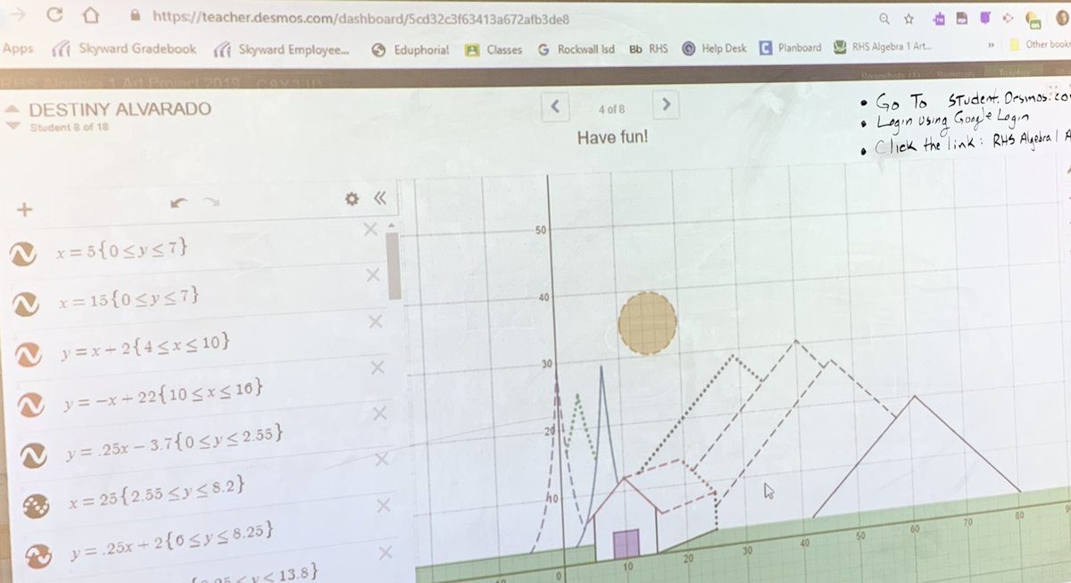 alex_alg1's tweet photo. Check out my Algebra 1 creations using @Desmos #domainandrange #desmos #multiplefunctions #alltheTEKS #secondarytonone https://t.co/kyayz5zSt3