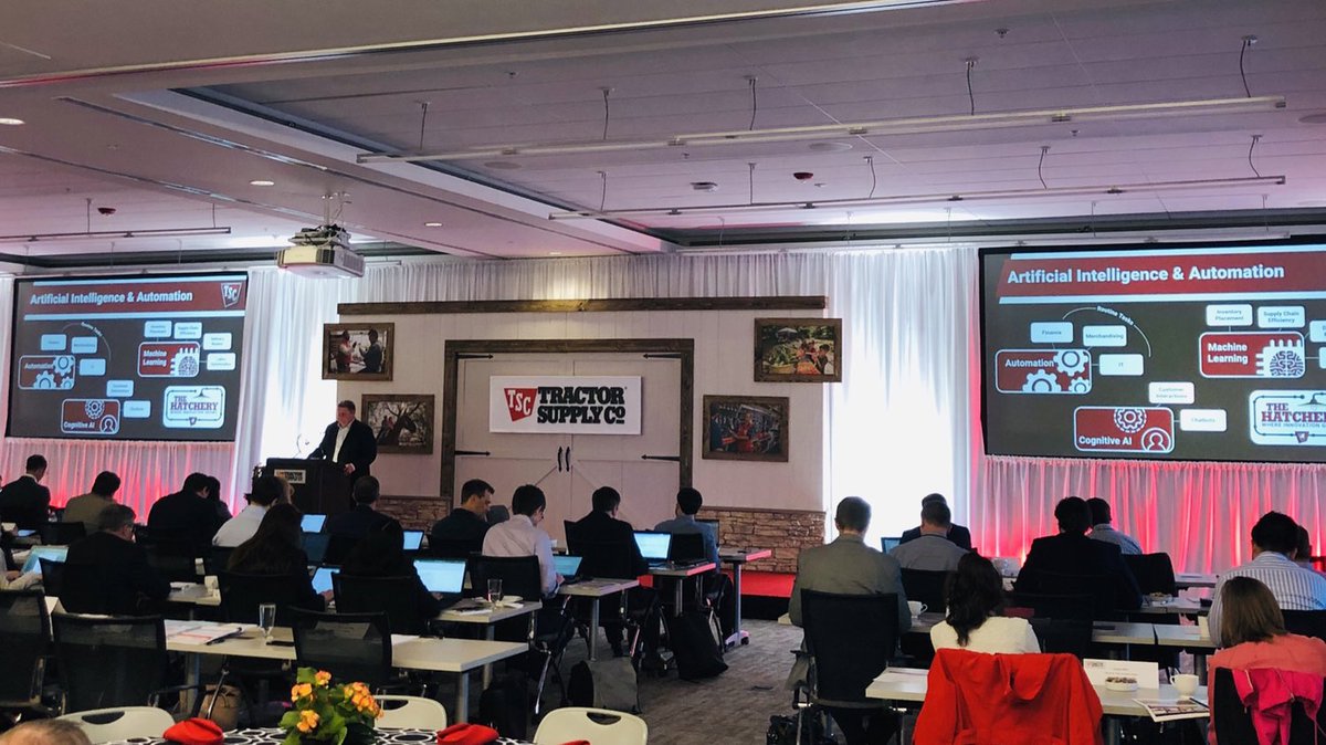 glennallison's tweet photo. Tractor Supply’s Rob Mills shares vision regarding use of Artificial Intelligence and Automation to enable new capabilities for customers. Exciting opportunities ahead in Retail industry! #ONEtractor @NRFnews @rmill70 https://t.co/90RaLzkDgm