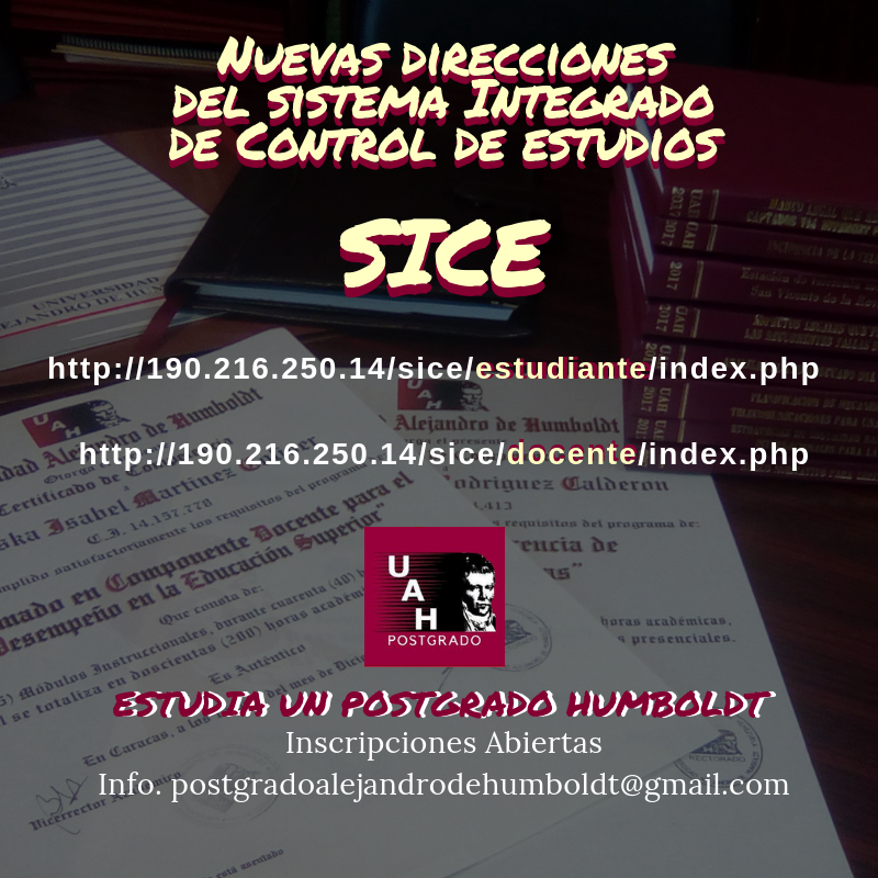 PostgradoUah's tweet photo. ¿Sabías que como estudiante de #postgradouah puedes acceder a tus notas mediante el SICE? es muy fácil de acceder. Pide info. por email a:
coordinaciondepostgradouah@gmail.com #UAH #unihumboldt #caracas #diplomados #postgrado #15May https://t.co/vQxfFhHb2F