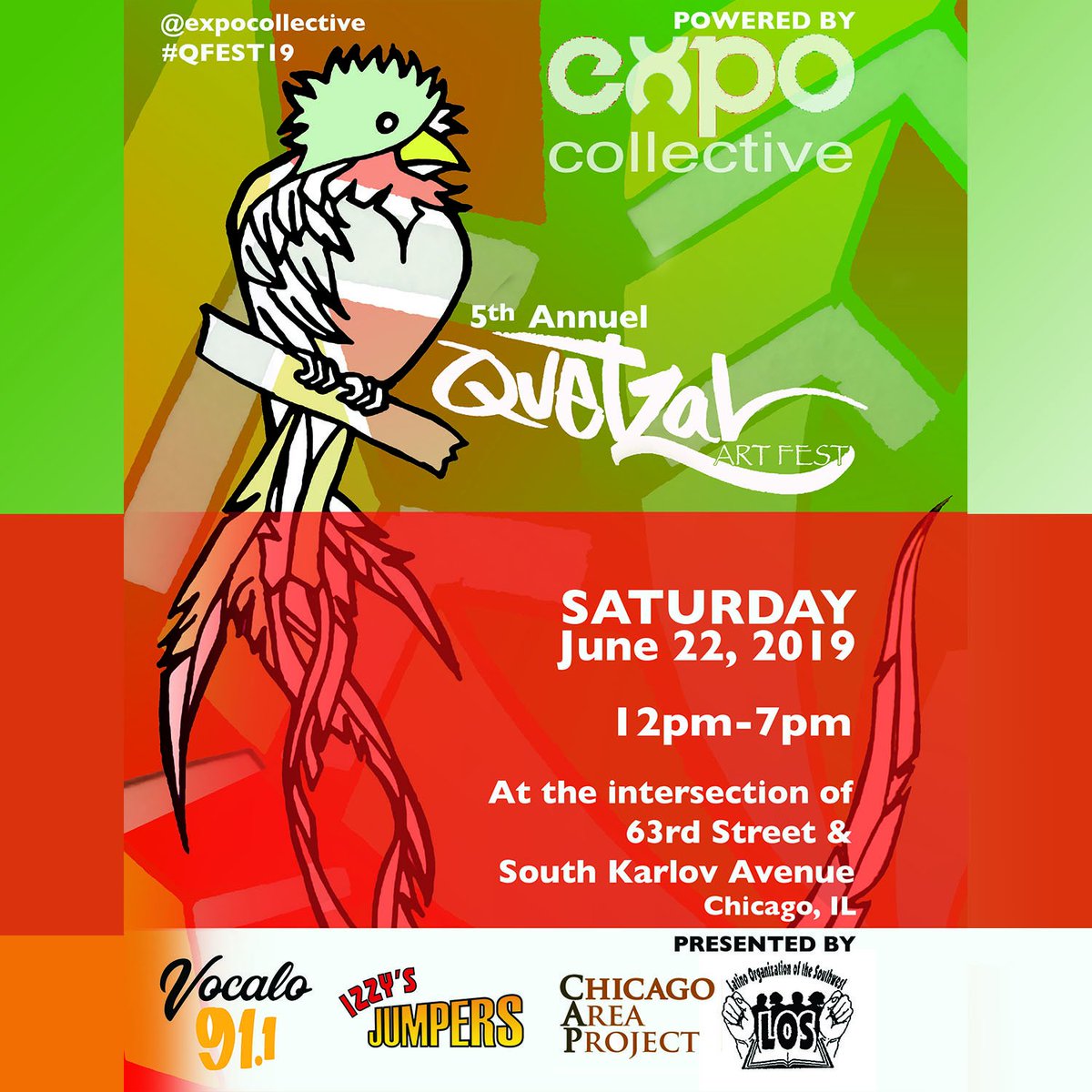 EXPOCollective's tweet photo. RT if you're down for some community art! #QFest19 sponsored by @Vocalo, LOS and the Chicago Area Project is coming June 22 to the #SWSide of #Chicago. Can't find us? Look for a mural. It's going up very soon! https://t.co/rLTdQAqeVc
