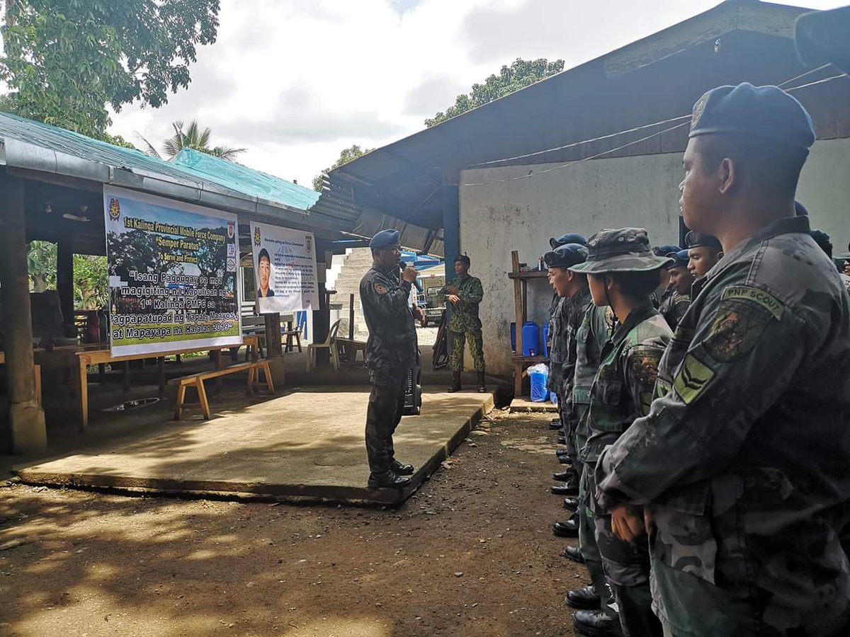 PNP1stKPmfc's tweet photo. Consolidation of 1st Kalinga PMFC personnel...a way of PLT COL JOSEPH ADORNADO B SANTOS, Force Commander for thanking the troops for their selfless service during the National and Local Election 2019 duty.
#SAFE2019 https://t.co/SPn8KRJ85J