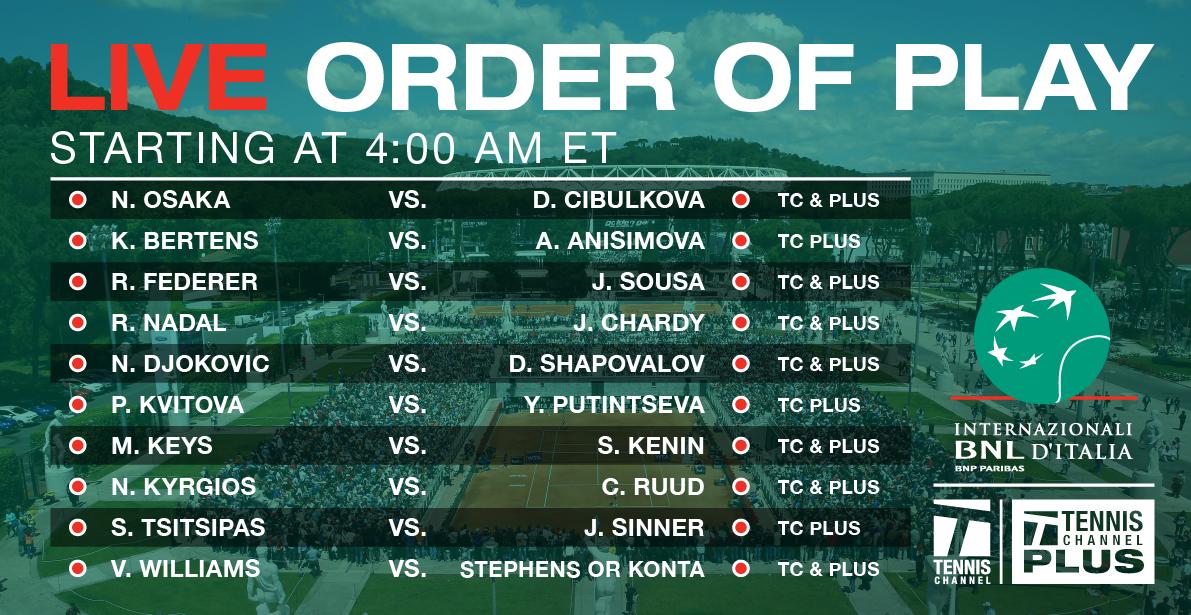 Twitter 上的Tennis Channel："The schedule to end all schedules. Don't miss a historic day of from Rome. Watch #ibi19 live 4 AM ET/1 AM PT. https://t.co/pxtJv4gfho" / Twitter