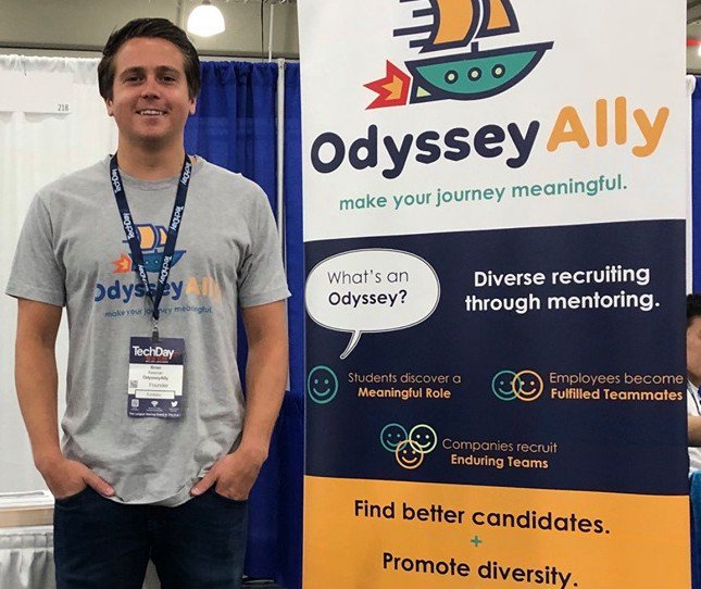 LangCenter_CBS's tweet photo. Odyssey Ally, founded by Brian Keenan '20, was another one of our 22 companies featured at #techday NYC. Odyssey Ally is a platform empowering enterprises to recruit diverse undergraduates through mentoring. Keep up the hard work! @Columbia_Biz @OdysseyAlly #techdaycbs https://t.co/eH4f3WpAYM