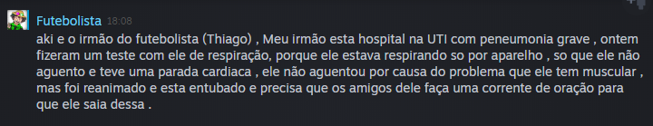 canalkleberiano's tweet photo. Galera, o @FutebolistaPlay tá passando por um momento muito difícil e eu to vindo aqui pedir o apoio de vocês. Independente da religião/crença que você tenha, por favor mande energias positivas para o nosso amigo... https://t.co/QADGPD6P5R