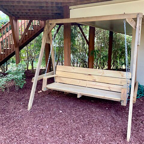 InvestorgirlK's tweet photo. An under-deck oasis is the perfect place for a swing! This is a great place for a cup of coffee on this beautiful Carolina spring day βοΈ #webuyhomes #wakecounty #porchswing #realestate #renovationwednesday #renovate #buync #homeinvestor #houserenovation #oasis #backyard #swing https://t.co/Dx2LhvlIDz
