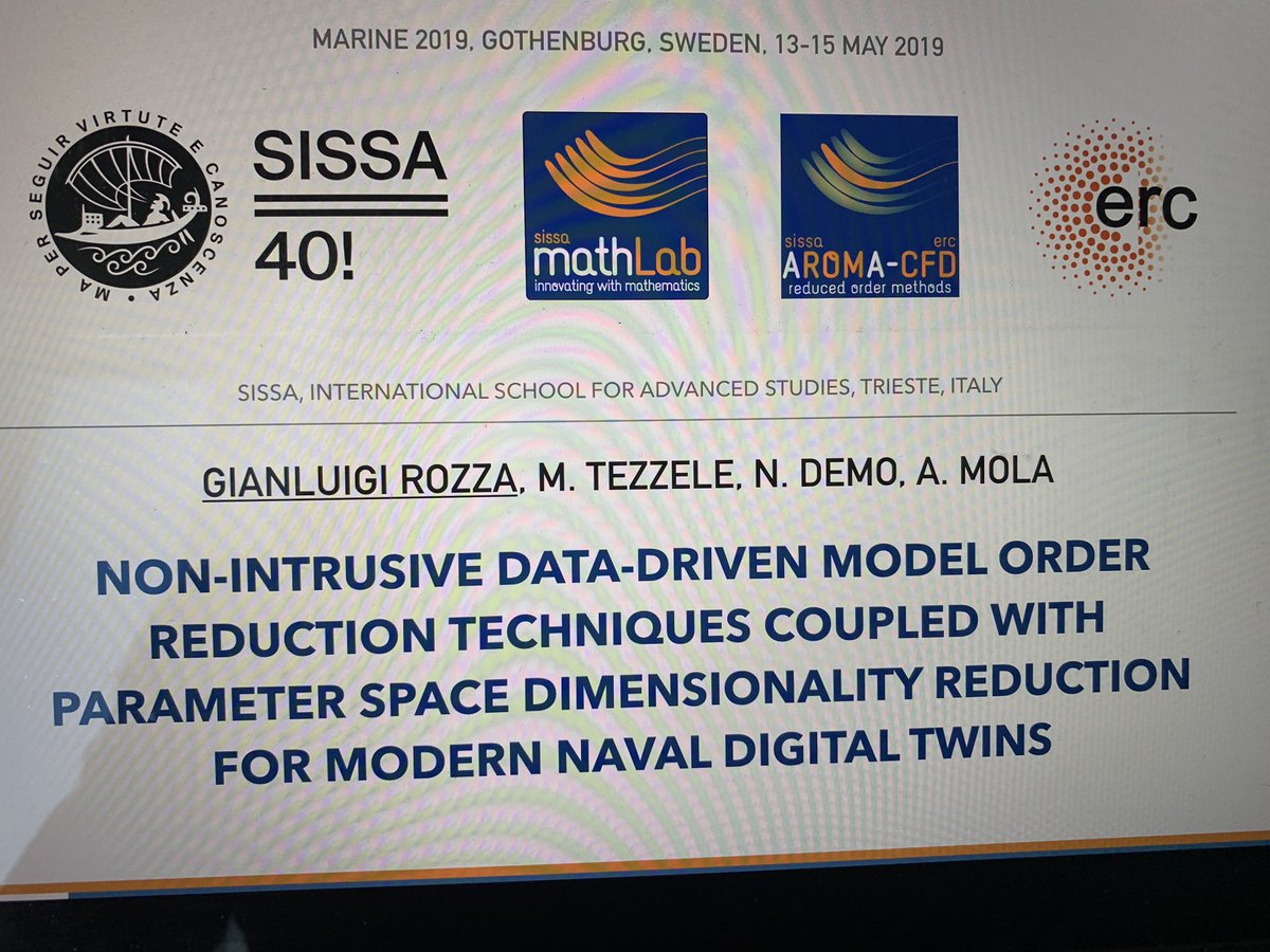 gianluigi_rozza's tweet photo. #marine ‘19 #eccomas @IACM_Community @cimne 4 #talks by @Sissaschool #mathLab @rozzagroup on reduced #order #methods #optimiz. #parameter #reduction #sessions organized by @StampaCnr @tuBraunschweig @MARIN_nieuws|#porfesr #sophya #prelica #fvg @CetenaSpA @AROMA_CFD @ITHACA_ROM https://t.co/uUArfsIrBV